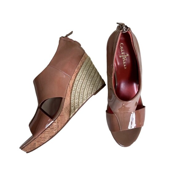 Cole Haan Nike Air Open Toe Leather Wedge Espadrille in Taupe - Sz 9.5 - Picture 2 of 7